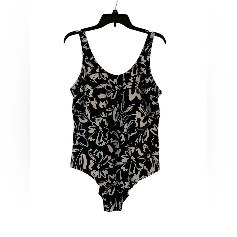 Hurley Black White Ink Fresco Floral One Piece Swimsuit